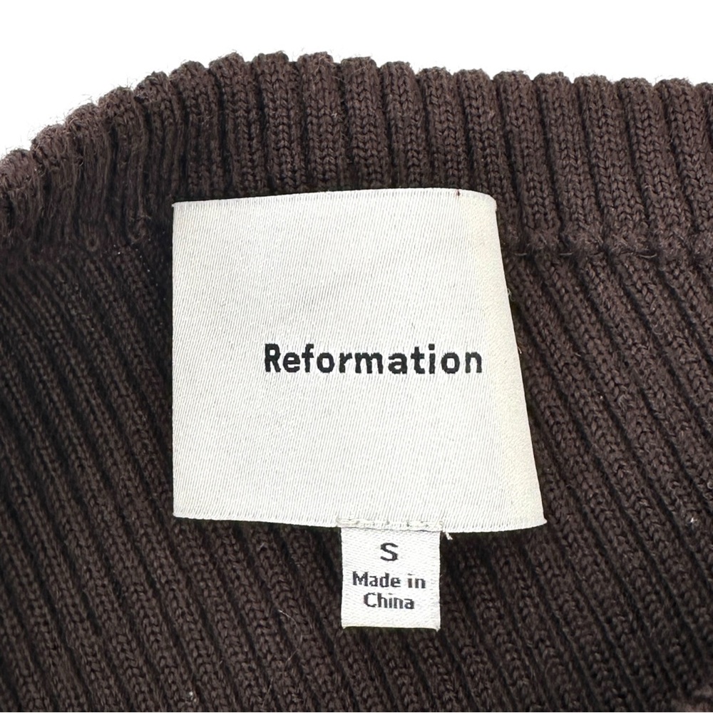 Reformation Lilou Brown Regenerative Merino Wool Off Shoulder Rib Knit Sweater - Picture 8 of 12